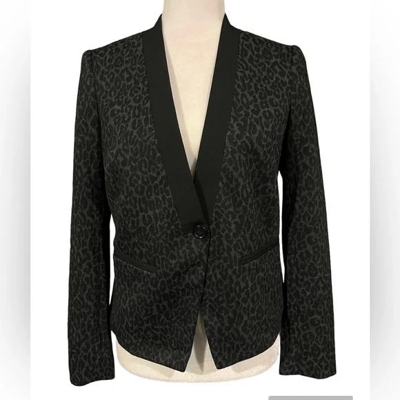 NWT ANN TAYLOR LOFT Black Leopard
Tuxedo Jacket Blazer Size 4 Petite Che… - Picture 2 of 12